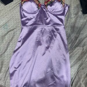Windsor Purple Bodycon Mini Dress Sweetheart Neckline